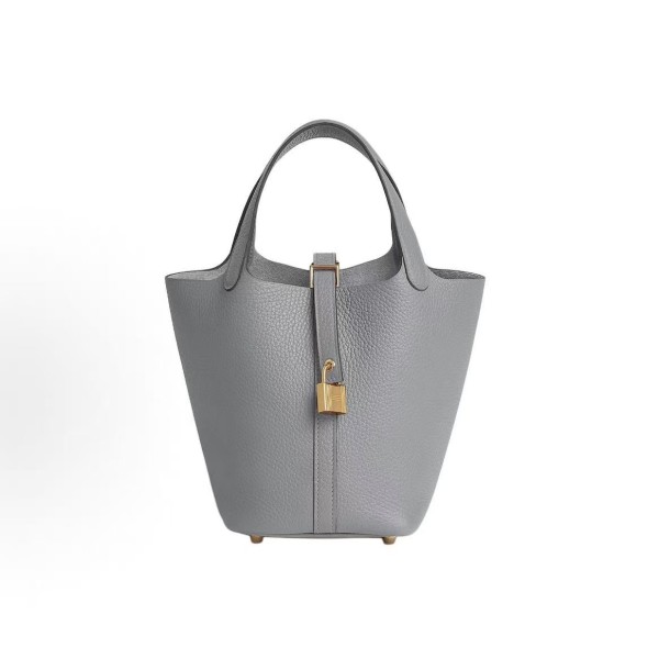 HERMES Picotin Lock 18 Gold Buckle Basket Bucket Bag Handbag 18 Women P0 Gris Pantin Puppet Grey